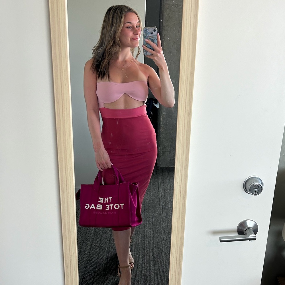Revolve strapless pink dress